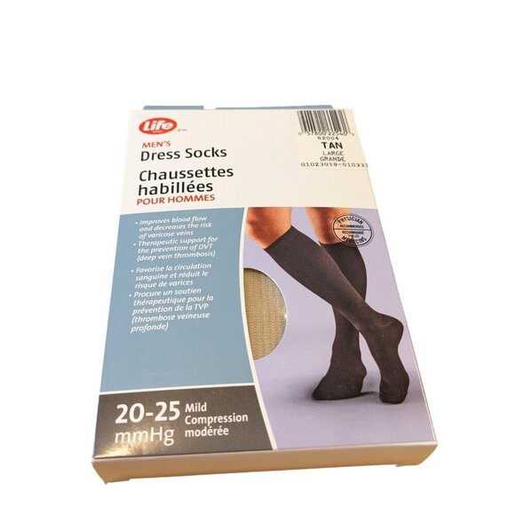 Compression Dress Socks For Men Mild 20-25 mmHg Large 10.5-12 Tan Revitalizing - Picture 2 of 5